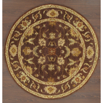 Antique Persian Vegetable Dyes Brown Hand-Knotted Wool Round Rug 4' x 4'