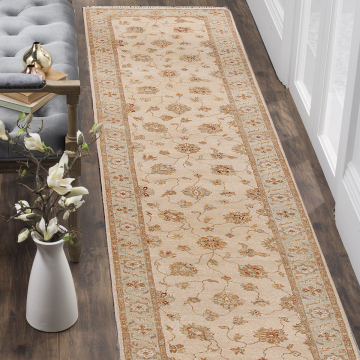 Ziegler Persian Beige & Silver Hand-Knotted Wool Runner Rug 2'6" x 12'