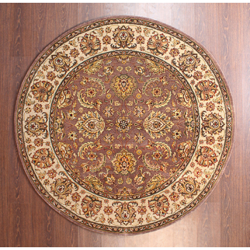 Agra Traditional Brown Hand-Knotted Wool Round Rug 6' x 6'