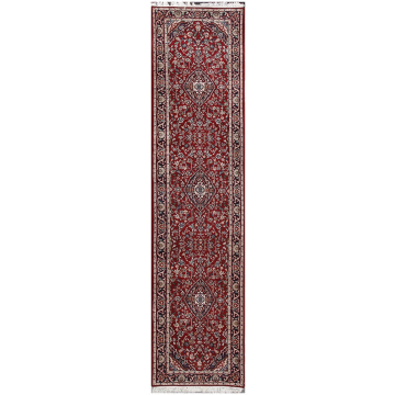 Persian Kashan Medallion Red Navy Fine Hand Knotted Floral Wool Area Rug 2'6" x 12' Runner
