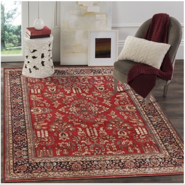 Persian Sarouk Red Black Fine Hand Knotted Floral Wool Area Rug 9' x 12' Runner
