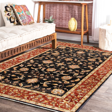 ABC Raine Traditional floral Black Hand Knotted Wool Rug 4' x 8'