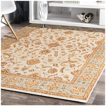 ABC Zenobia Traditional Beige Light Blue Floral Hand Knotted Wool Rug 10353