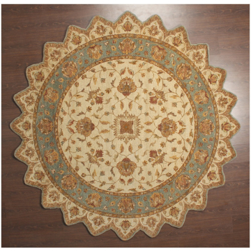 ABC Ziegler Traditional Floral Beige Light Blue Wool Rug 8' x 8' Round