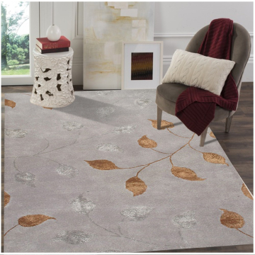 Attis Leaf Grey Handmade Wool Silk Area Rug 5' x 8'