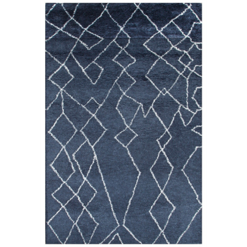 Meknes Moroccan Beni Ourian Handmade Midnight Blue Ivory Shag Wool Rug
