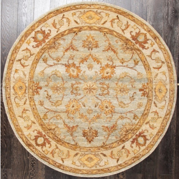 ABC Ziegler Oushak Gray Gold Handmade Vegetable Dyes Round Rug 6' x 6'