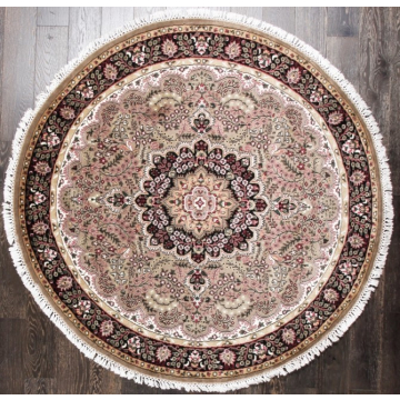 ABC Persian Hand Knotted Begie Black Shahjahan Round Rug 6' x 6'