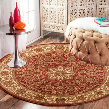 Rugsville Agar Persian Floral Red Ivory Wool Round Rug 8' x 8'