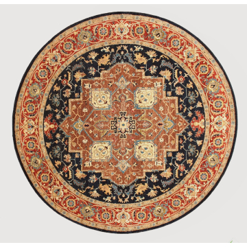 Vintage Persian Heriz Serapi Navy Wool Round Rug 8' x 8'