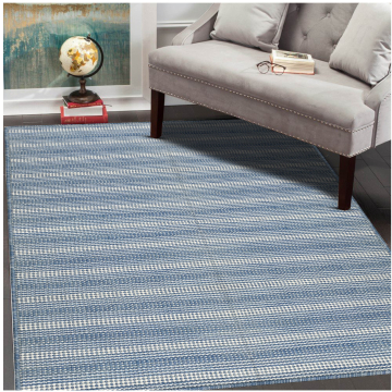 Custom Dicembre Modern Stripe Blue Hand Woven Flatweave  Wool Rug 63004