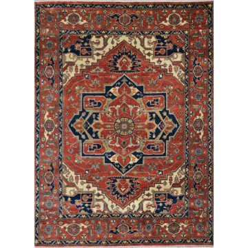 Persian Heriz Serapi Noor Wool Hand Knotted Rust Navy Rug