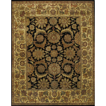 Regal Black & Gold Agra Hand-Hnotted Wool Rug - 8' x 10' Elegance