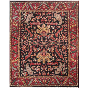 Hez Hand-Knotted Black Red Tribal Persian Rug – Heriz All Over Design