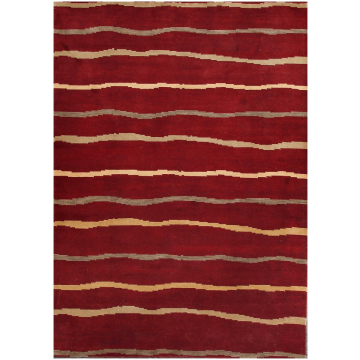 Hand-Knotted Tibetan Wool Rug with Stripes in Burgundy